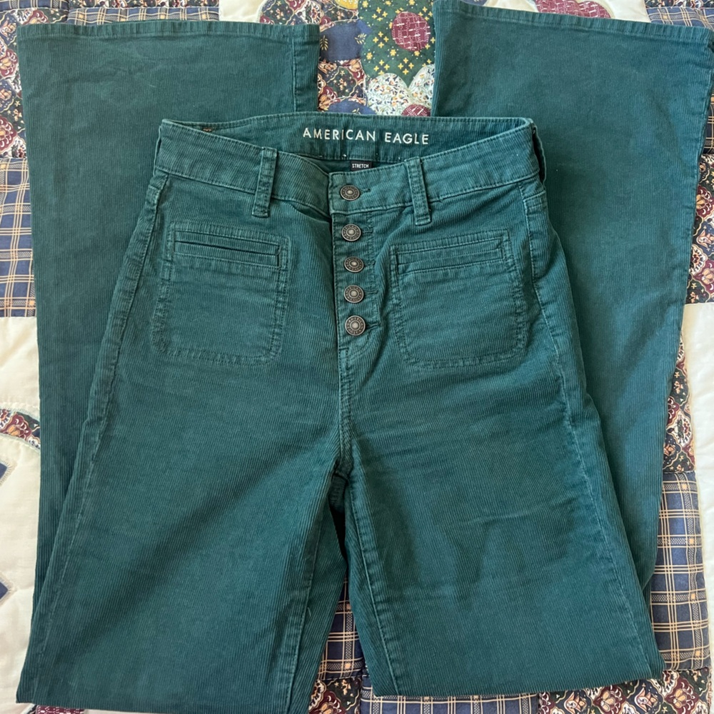 American Eagle Emerald Green Corduroy Super High-Rise Flare Pants